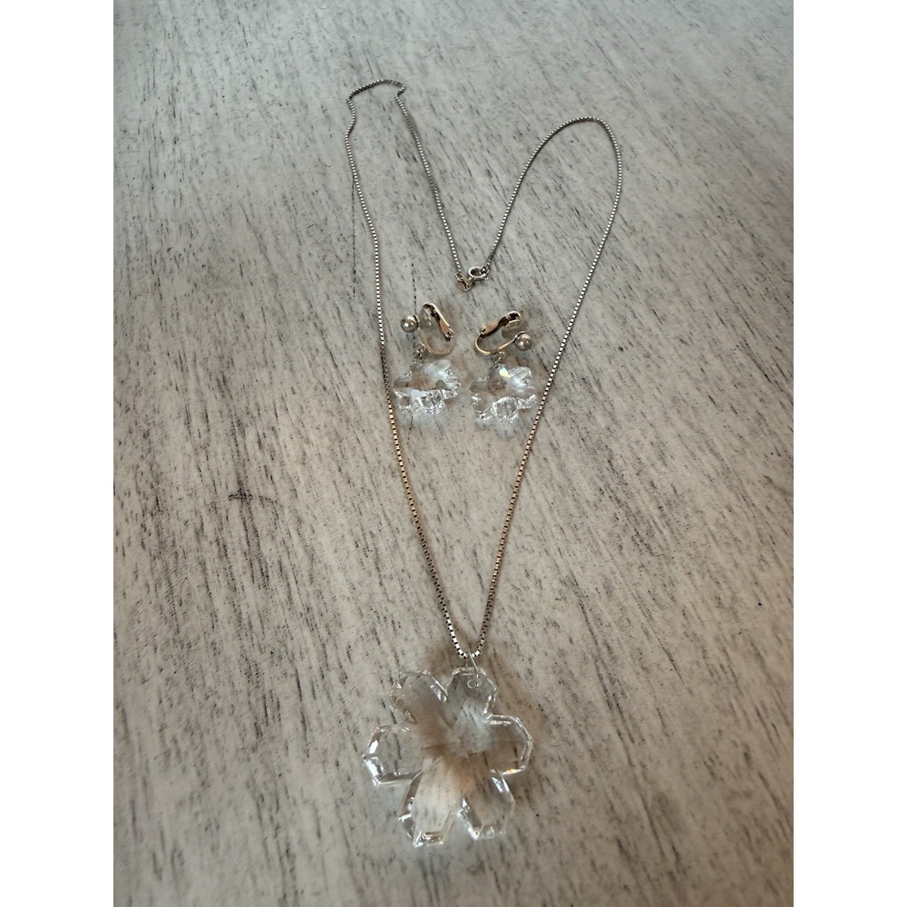 IBB 925 Sterling Silver Quartz Crystal Snowflake Pendant Earrings Vintage Set - Picture 10 of 16